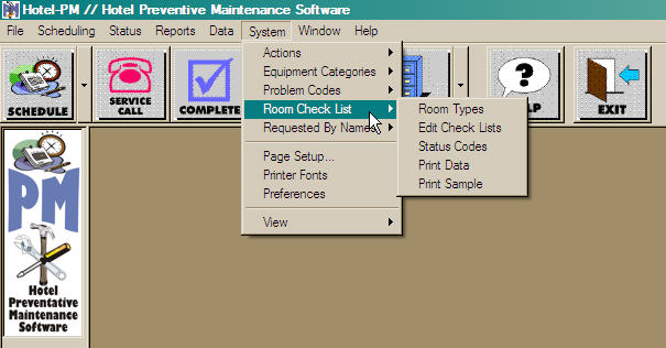 Room Checklist Menu